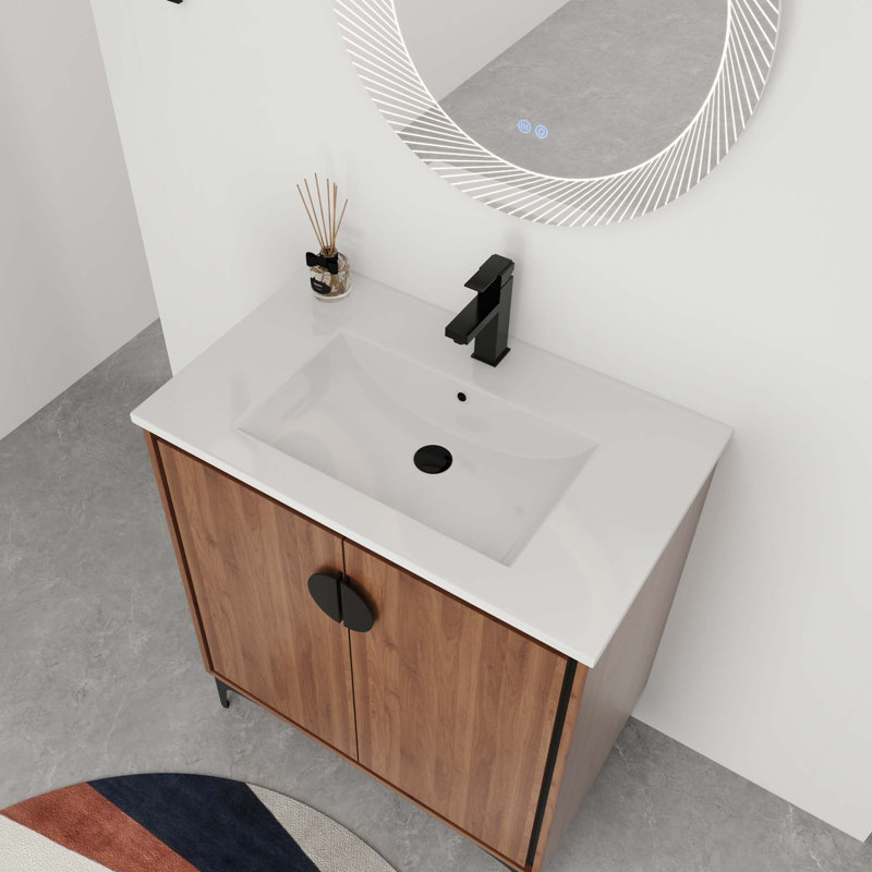 Meuble-lavabo moderne avec lavabo supérieur simple et 2 portes à fermeture douce