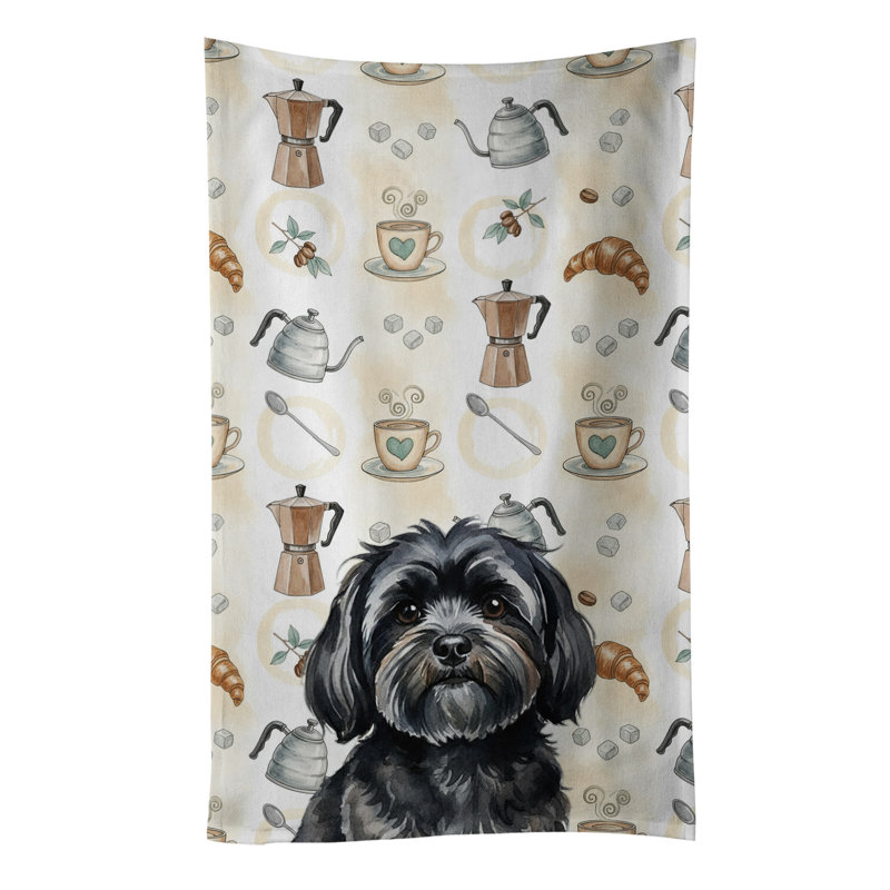 Black Lhasa Apso Coffee Bar Kitchen Towel, Black Lhasa Apso