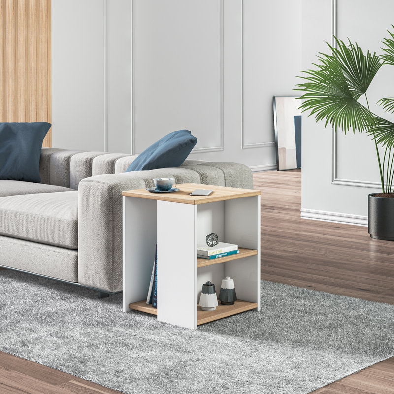Table d'appoint Rome, Blanc / noyer