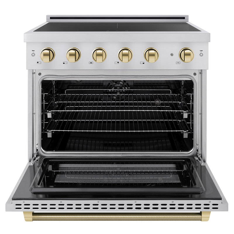 ZLINE Autograph 36 in. Black Stainless Paramount Induction Range w/ 5 Burners & Bronze Helix Handle, Polished Gold