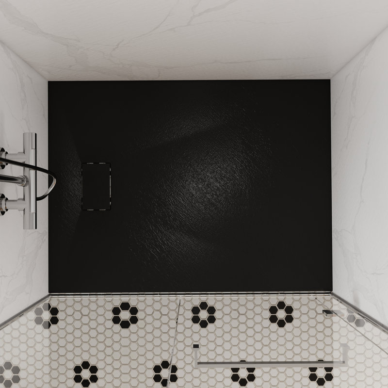 48"W x 36"D Rectangle Low-profile Shower Base, Non-Slip, Reversible Drain, 1" H x 47.24" W x 35.43" D, Black