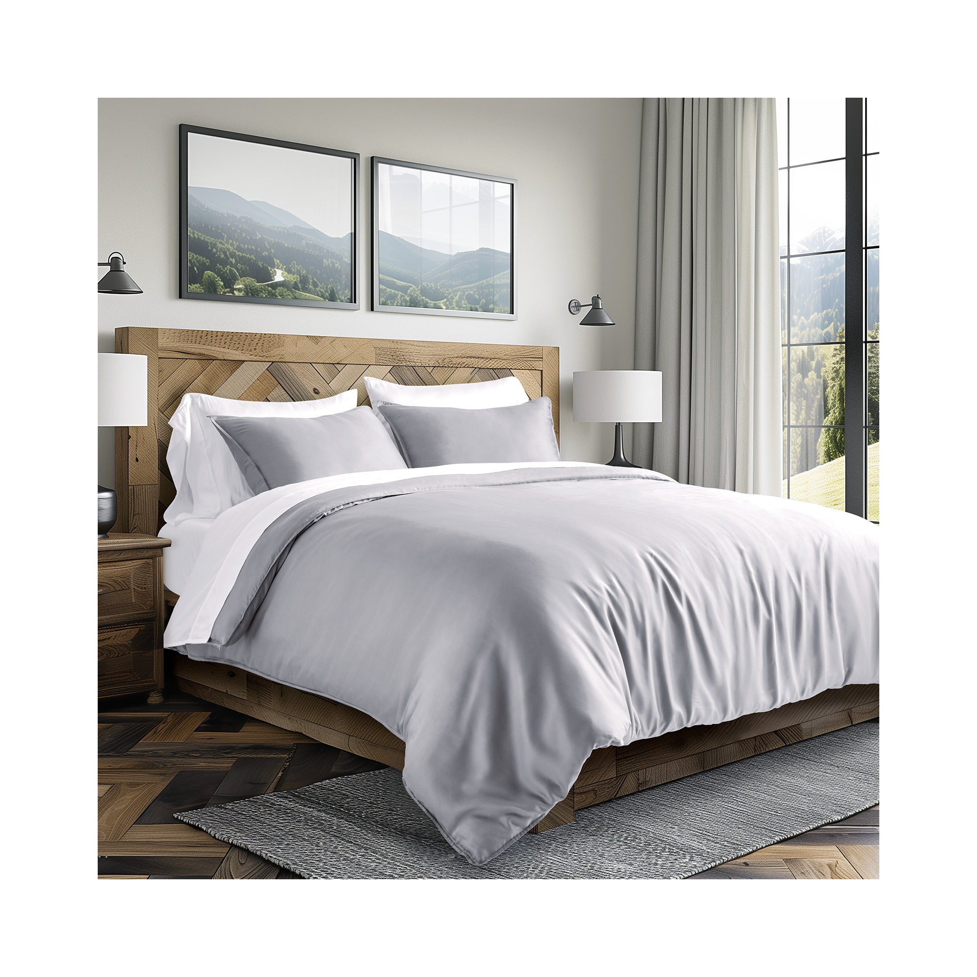 Tencel Lyocell Cooling Duvet Cover Set, Light Gray, King Duvet Cover + 2 King Shams