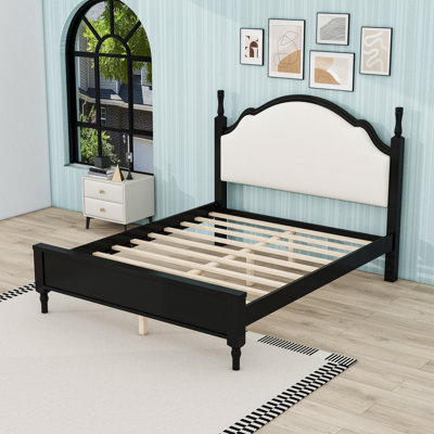 Lit plateforme élégant en bois avec tête de lit tapissier incurvée et pieds de soutien