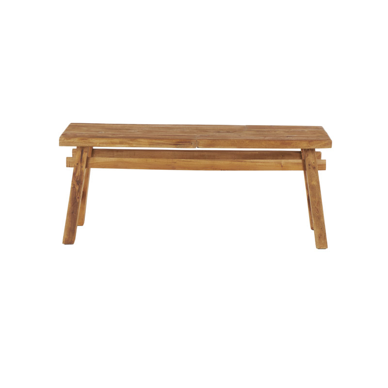 Rustic Trestle-Legged Pale Brown Wood Storage Bench