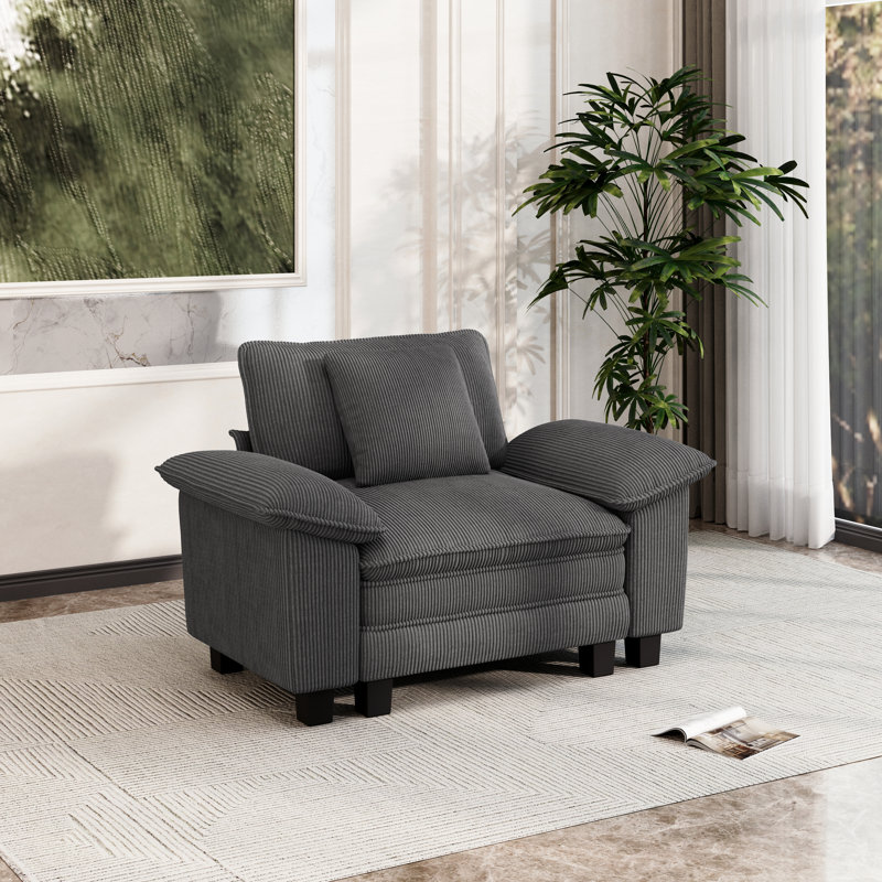 Deep Seat Sofa Chair With Throw Pillow, Corduroy Gray