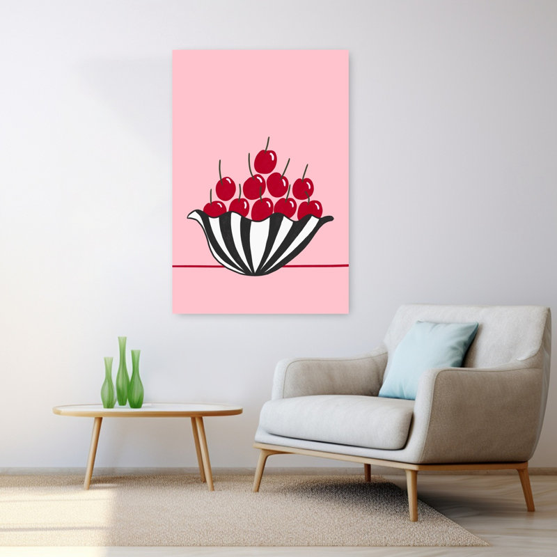 Art mural contemporain cerises dans un bol, H 48 po x l 32 po