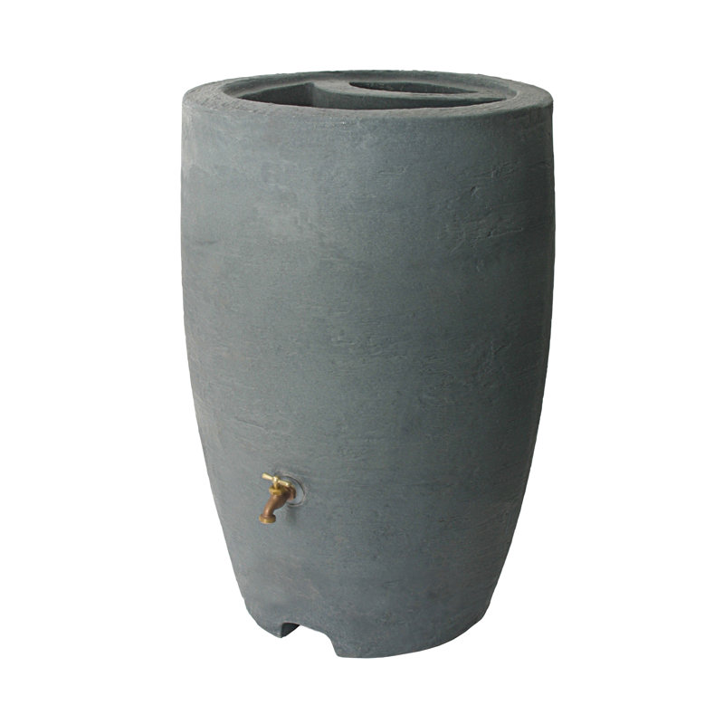 Athena Rain Barrel (50 Gallon & 80 Gallon Options), 34" H x 24" W x 24" D, Charcoal Stone