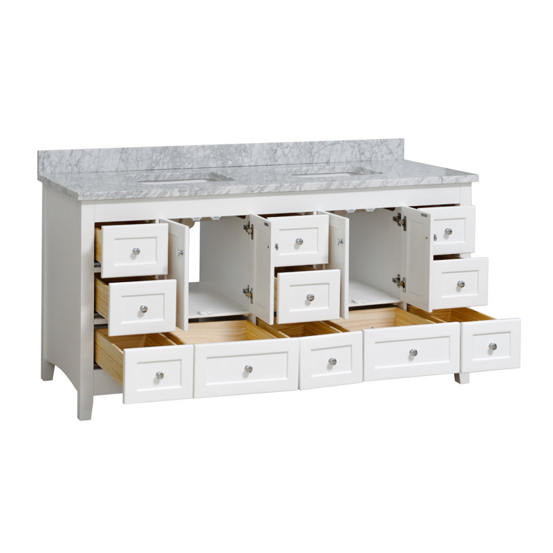 White Birch and Marble 72'' Double Bathroom Vanity
