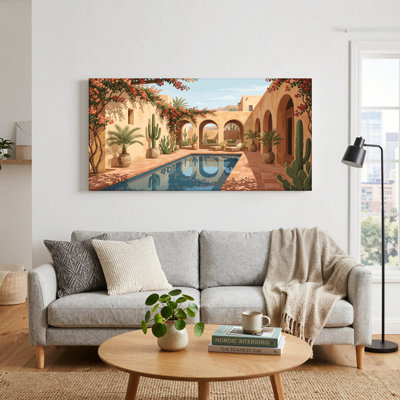 Ensemble de 1 tableau sur toile représentant une cour désertique