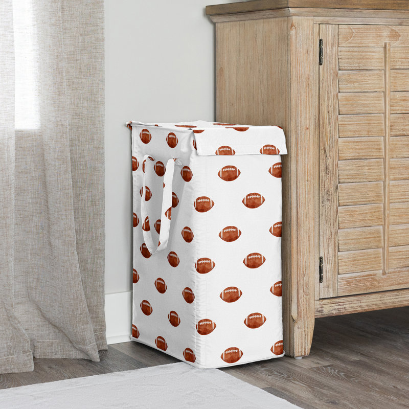 Watercolor Sports Theme Football Print Foldable Laundry Hamper with Handles by Sweet Jojo Designs