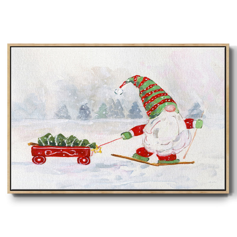 Gnome d'hiver I, Toile avec cadre en bois naturel, 17" H x 25" W x 2" D