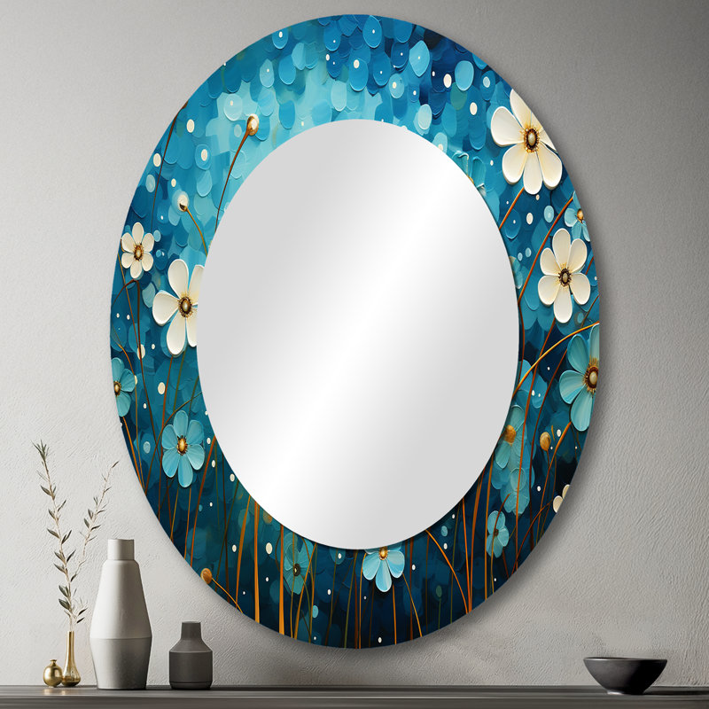 Décoration murale turquoise miroir Tranquility VI - paysage abstrait, 36 po x 24 po, Ovale