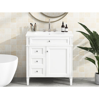 Meuble-lavabo moderne avec lavabo, armoire 30 po, 2 tiroirs et espaces de rangement pratiques, espace de décoration élégant,
