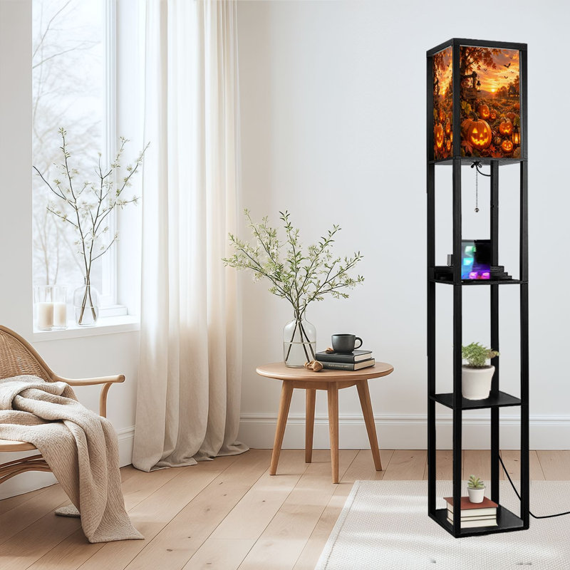 Lampe sur pied à DEL à intensité variable avec oeillets et citrouille d'automne, coucher de soleil rustique, chauves-souris en MDF avec télécommande, lumière 3 couleurs, pour le salon, la chambre à coucher