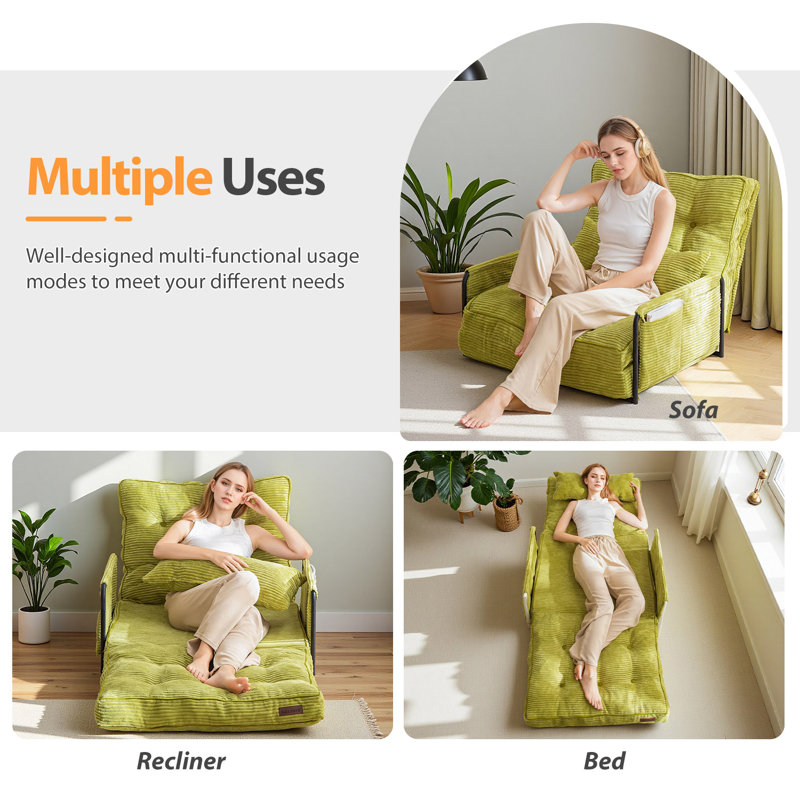 Canapé Bean Bag, H 25,6 po x l 30 po x P 25,6 po, Velours côtelé vert