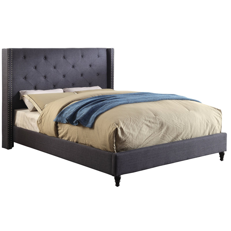 Cecilia Upholstered Wingback Bed, King, Blue