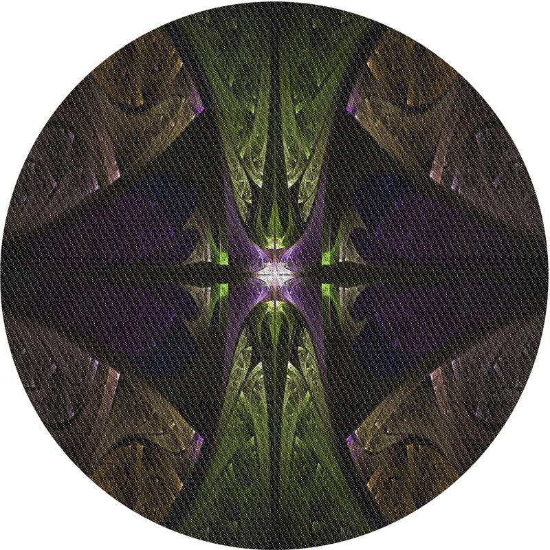 Tapis vert/brun/noir tissé à la machine, Rond 5 pi