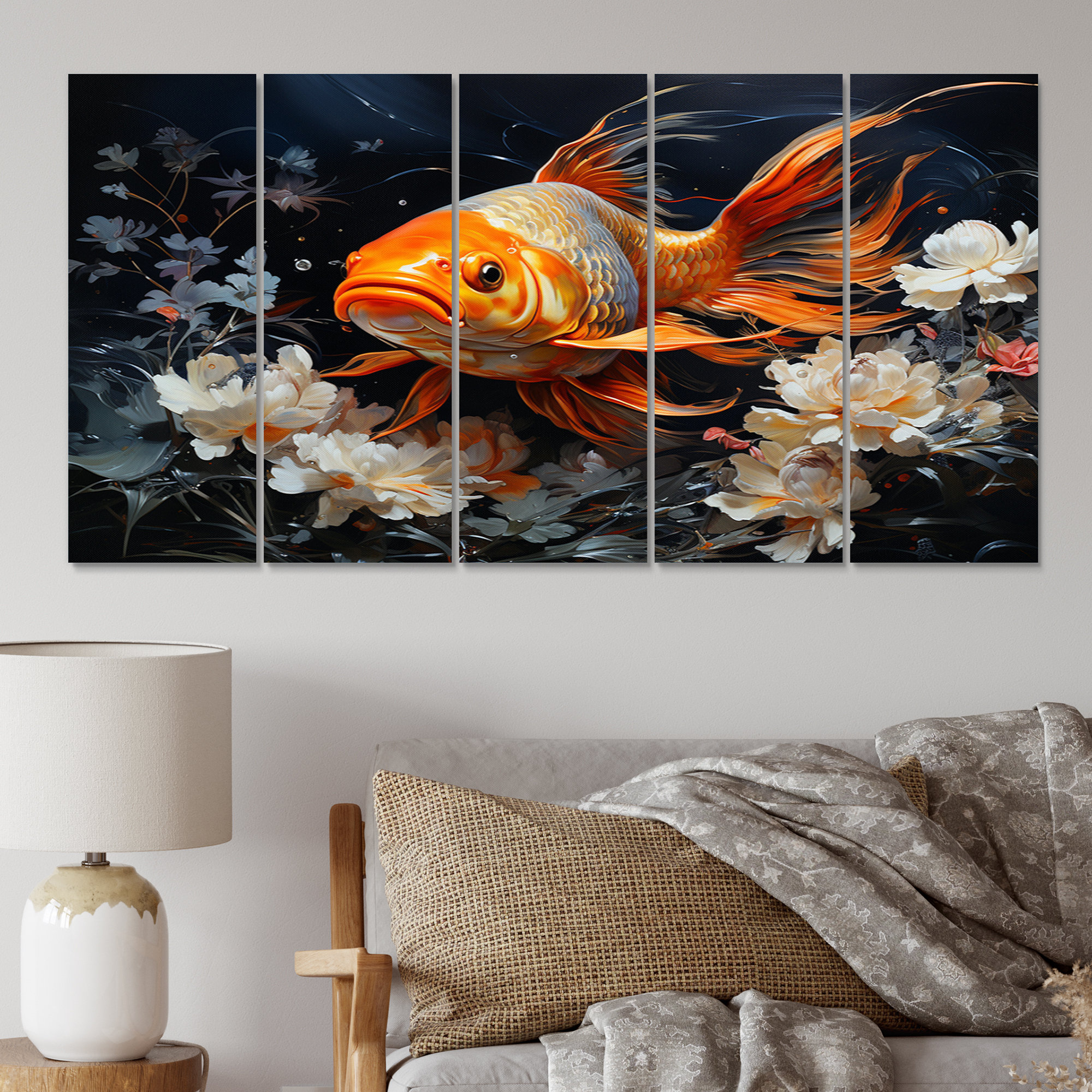 DesignArt Asian Golden Carp Glowing I - Animals Metal Wall Art Set ...