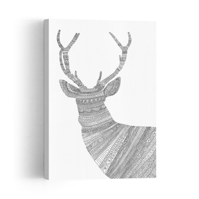 Elegant Patterned Stag Abstract Contemporary Wall Art Print 1 Piece Wrapped Canvas Wall Art