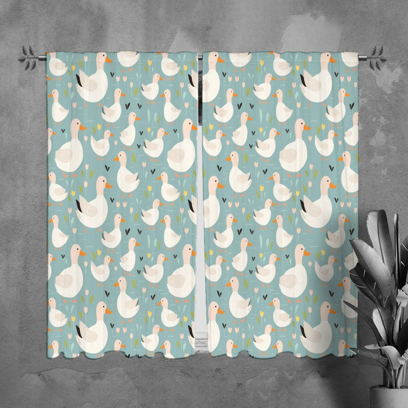 Duck Window Curtains Animals Blue Drapes, H 82 po x l 40 po