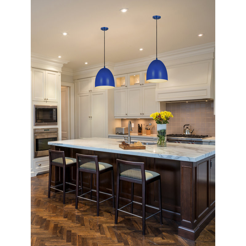 Luminaire suspendu 1 lumière Havertown Dome, H 13,5 po x l 9,5 po x P 9,5 po, Bleu, Bleu