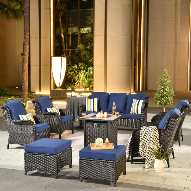 Mobilier d'extérieur en rotin Gilgardo, Oui, Bleu marine