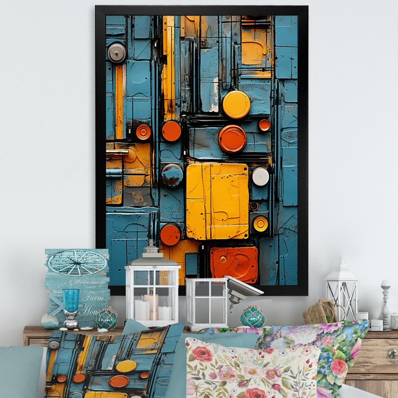 Motif tribal bleu Ndebele - décoration murale tribale africaine sur toile, Cadre simple noir, H 20 po x l 12 po x P 1 po