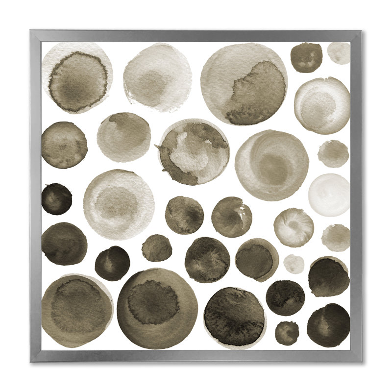 Ensemble de cercles d'aquarelle café brun - peinture sur toile, H 16 po x l 16 po x P 1 po, Cadre de coin argenté fermé