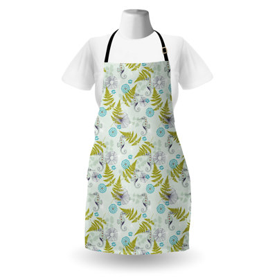 East Urban Home Sea Apron Unisex Seahorses and Fern Patterns Adult Size Almond Green Apple Green