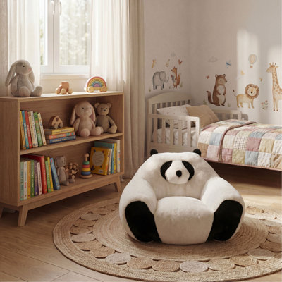Fauteuil à billes en forme de panda, fabriqué en tissu doux et moelleux, convient aux chambres à coucher, aux salons et aux salles de jeux. Dimensions: 29,65 pouces.