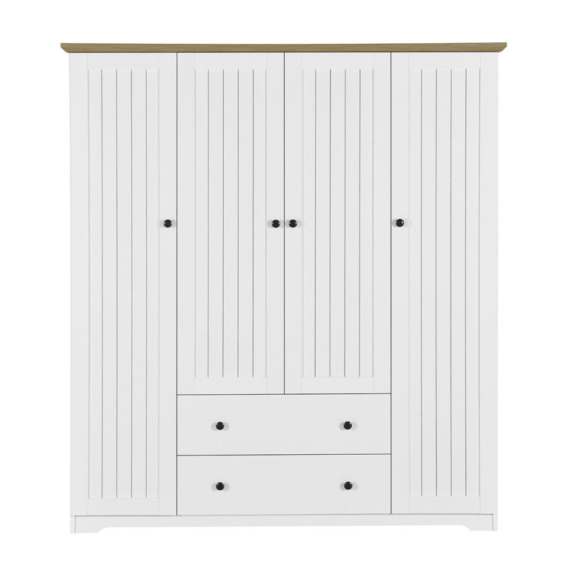 Armoire penderie 4 portes avec 2 tiroirs, Blanc