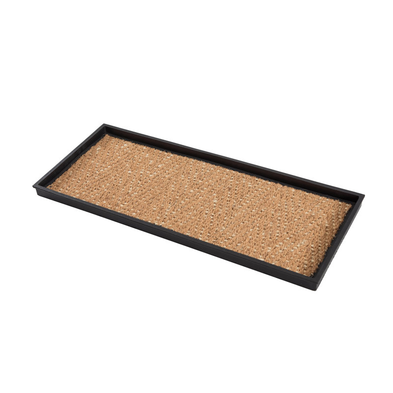 Eco-Friendly 14" x 34" Tan and Khaki Heavy-Duty Rubber Boot Tray with Raised Edge for Muddy Shoes, Garden Tools & Pet Supplies — Indoor/Outdoor