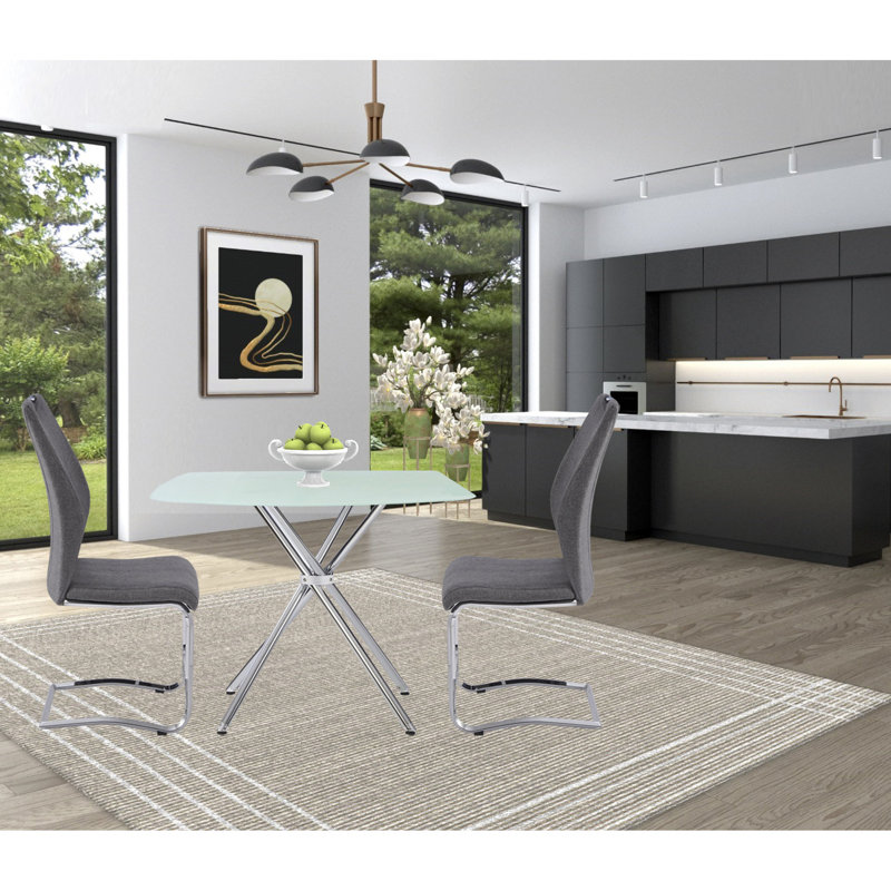 Table carrée de 36 po en verre trempé givré, pour les salles à manger à la mode, avec des pieds et un disque
