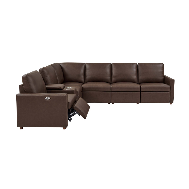The Seaside Reclining Sectional Sofa, Espresso Genuine Leather