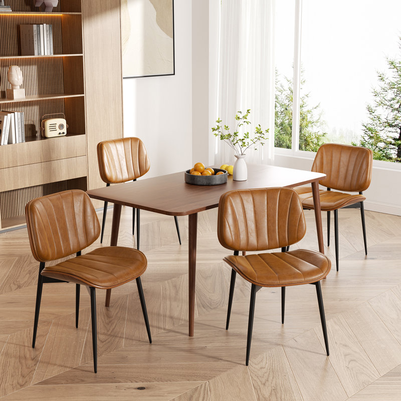 Stylish Faux Leather Dining Chairs: Elegant Side Chairs For Dining Rooms, Kitchens, And Living Spaces, 4, Yellow