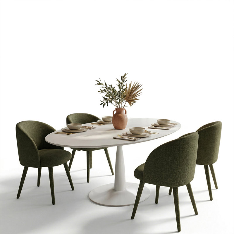 59" Oval Kitchen & Dining Table Set For 4 With Upholstered Arm Chairs And Pedestal Base, Green