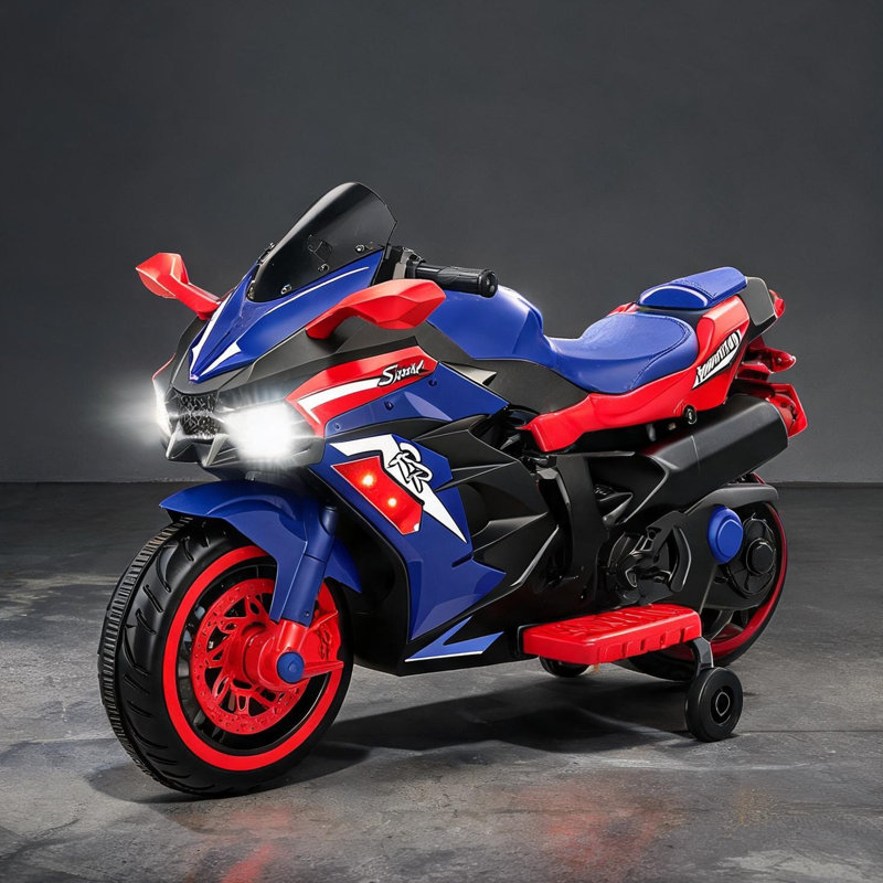 Moto à deux roues alimentée en 12V pour tout-petits, cadre en acier de 40 pouces, musique Bluetooth, rouge