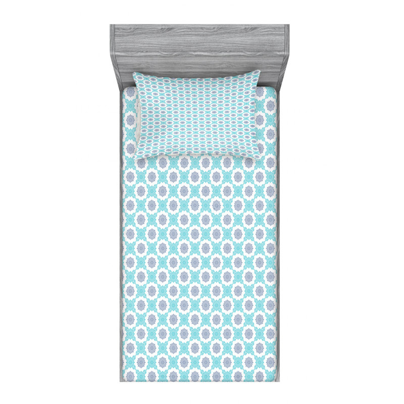 Microfiber Floral Fitted Sheet, Twin XL Sheet Set with Fitted Sheet, Blue/Gray Geometric