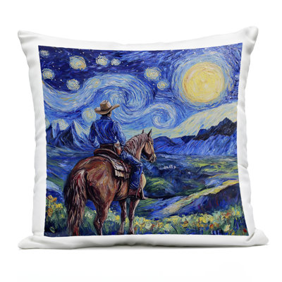 Starry Night Cowboy Outdoor Printed Pillow, design by Tina LeCour, 18 x 7 x 18