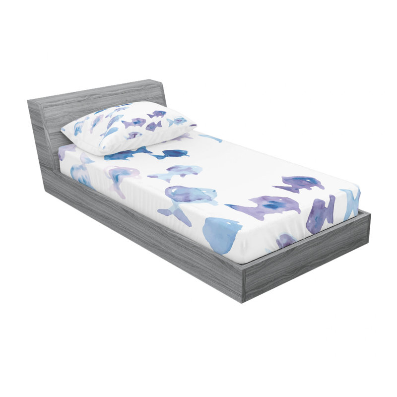 Ensemble de draps Little Fishes Ocean, Ensemble de draps pour lit simple avec drap-housse, Petits poissons d'océan