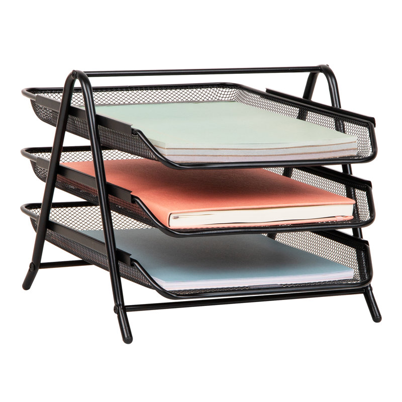 Plateau à 3 niveaux, rangement de bureau, rangement pour dossiers, espace de travail, bureau, treillis métallique, L 11,5 po x l 13,75 po x H 10 po