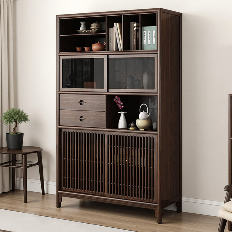 Black Walnut Color Glass + Solid + Manufactured Wood Display Cases, Black Walnut