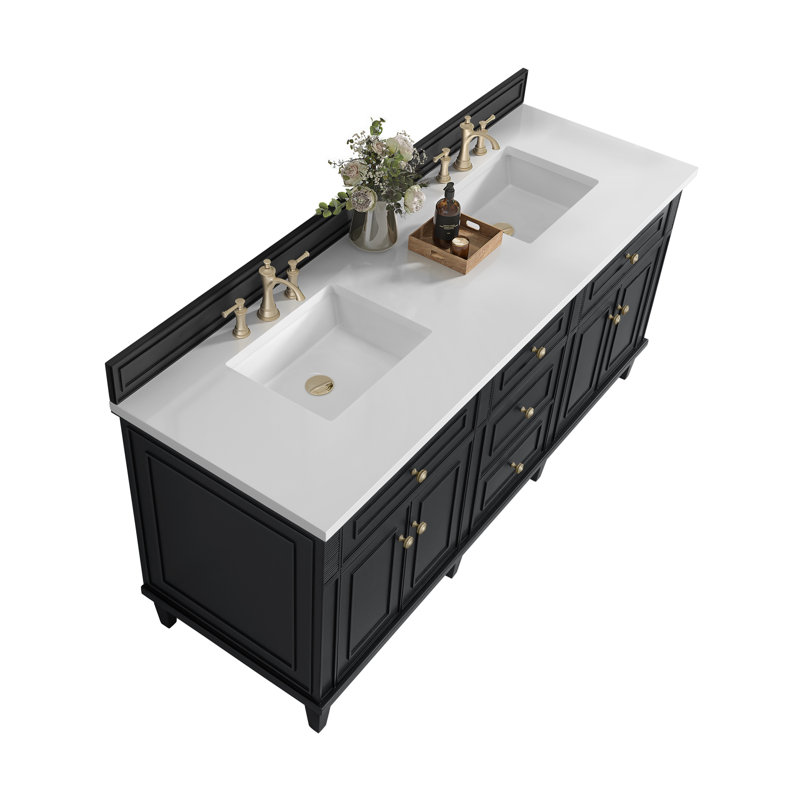 Lorelai 72'' W Double Vanity, Black Onyx, White Zeus, 8" Widespread