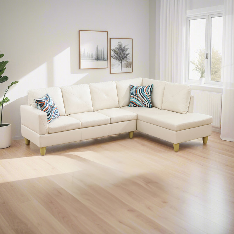 Delayna Faux Leather Sectional, White Faux Leather, Yellow, Right Hand Facing
