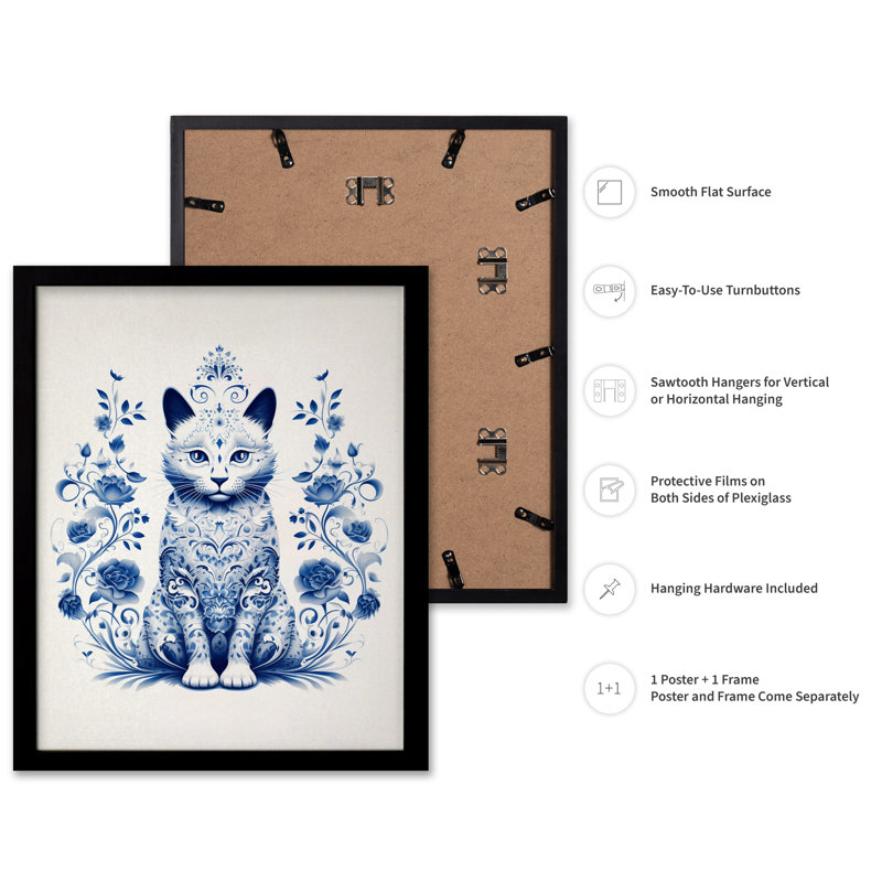 Ornement chat n ° 2, 16"H x 20"W, Poster, Black Framed