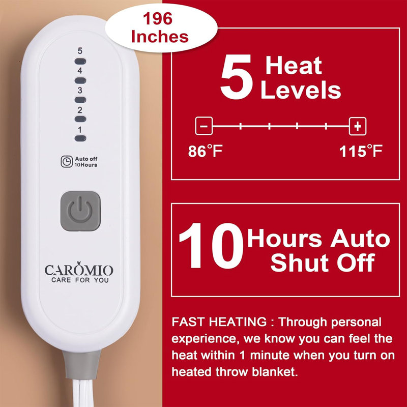 Couverture chauffante électrique, flanelle douce super confortable chauffée avec 4 niveaux de chauffage rapide et 4 heures d'arrêt automatique
