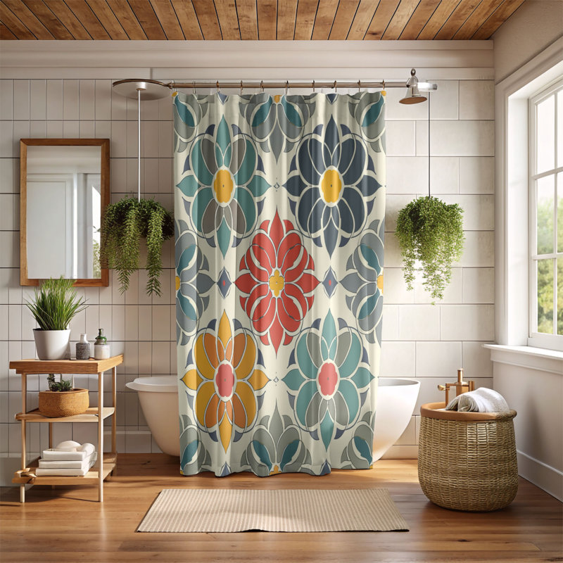 Heritage Tile - Premium Shower Curtain, 74"H x 71"W