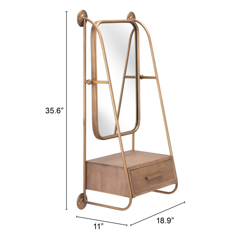 Étagère à miroir Kruze Peralta - laiton et brun