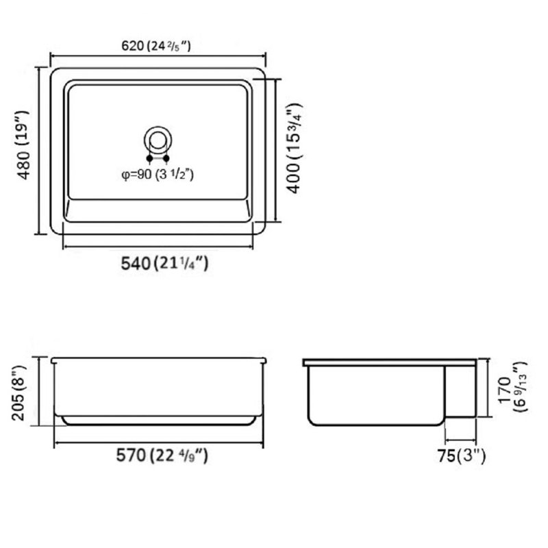 Évier de cuisine en céramique blanche à tablier l 19 po x L 24 po, cuves profondes, cuisson à haute température, teinture et égratignure, facile à nettoyer