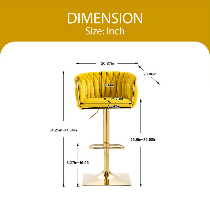 Tabouret pivotant à hauteur ajustable Devanne, Moutarde